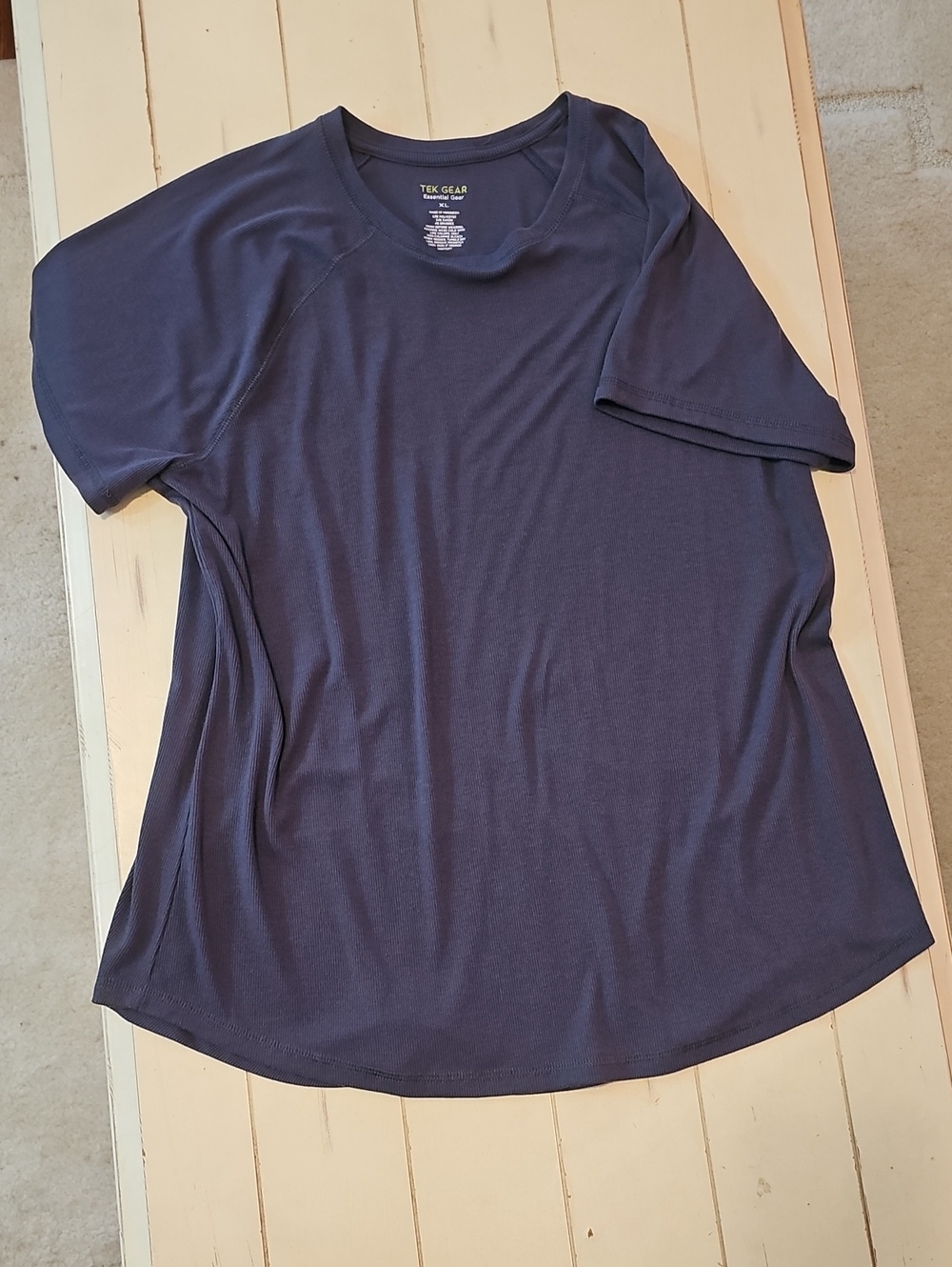 TekGear Slate Blue Short Sleeve Crew Neck Tee, Nice 15" length for Athletic Wear